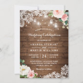 Rustic Floral String Lights Wedding Celebration Kaart (Voorkant)