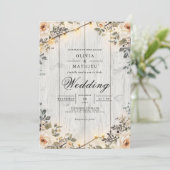 Rustic Floral String Lights Wedding Kaart (Staand voorkant)