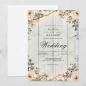 Rustic Floral String Lights Wedding Kaart (Voorkant / Achterkant)