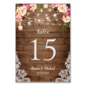 Rustic Floral String Lights Wedding Table Number Kaart (Voorkant)