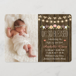 Rustic Floral String of Lights Birth Announcement Aankondiging