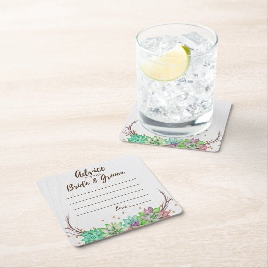 Rustic Floral Succulent Advice for Bride & Groom Kartonnen Onderzetters (Insitu)