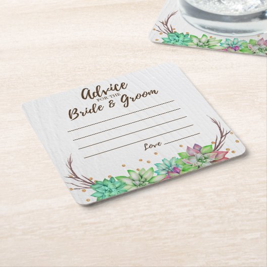 Rustic Floral Succulent Advice for Bride & Groom Kartonnen Onderzetters (Schuin)