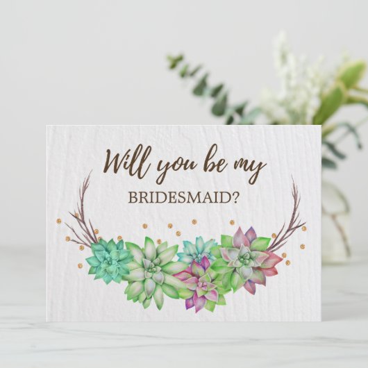Rustic Floral Succulent zal je mijn Bridesmaid zij Kaart (Staand voorkant)