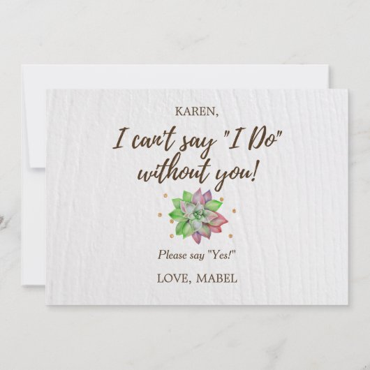 Rustic Floral Succulent zal je mijn Bridesmaid zij Kaart (Achterkant)