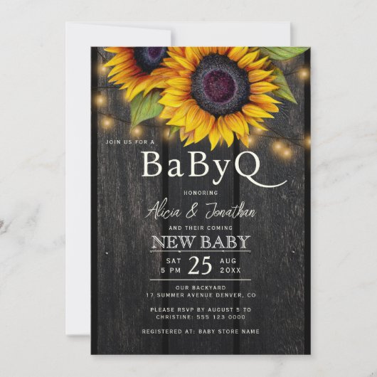 Rustic floral sunflower barbecue BabyQ baby shower Kaart (Voorkant)