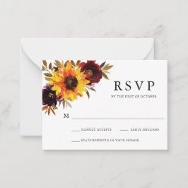 Rustic Floral Sunflower Wedding Mini RSVP-kaart Notitiekaartje