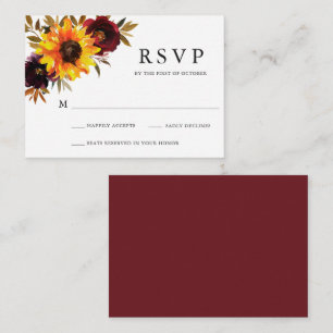 Rustic Floral Sunflower Wedding Mini RSVP-kaart Notitiekaartje
