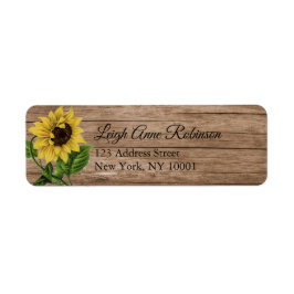 Rustic Floral Sunflower Wood Return Address Etiket