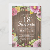 Rustic Floral Surprise 18e verjaardag Uitnodiging (Voorkant)