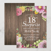 Rustic Floral Surprise 18e verjaardag Uitnodiging (Voorkant / Achterkant)