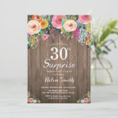 Rustic Floral Surprise 30th Birthday Invitation Kaart (Staand voorkant)