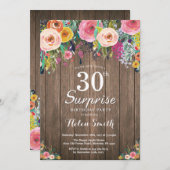 Rustic Floral Surprise 30th Birthday Invitation Kaart (Voorkant / Achterkant)