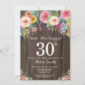 Rustic Floral Surprise 30th Birthday Invitation Kaart (Voorkant)
