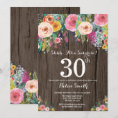 Rustic Floral Surprise 30th Birthday Invitation Kaart (Voorkant / Achterkant)