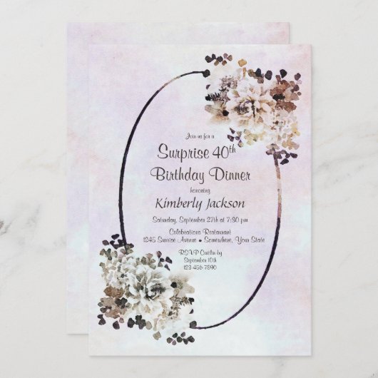 Rustic Floral Surprise 40e geboortedag Kaart (Voorkant / Achterkant)