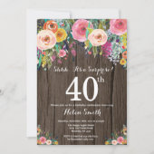 Rustic Floral Surprise 40th Birthday Invitation Kaart (Voorkant)