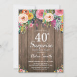 Rustic Floral Surprise 40th Birthday Invitation Kaart<br><div class="desc">Rustic Floral Surprise 40th Birthday Invitation for Women. Waterverf Floral Flower, Rustic Wood Background. Retro. Volwassen verjaardag. Vrouwelijke dame Teenage Bday Bash nodigt uit. 13e 15e 16e 18e 21e 30e 40e 50e 60e 70e 80e 90e 100e. Elke leeftijd. Voor verdere aanpassing, te klikken gelieve de knoop "van de Aanpassing het"en...</div>