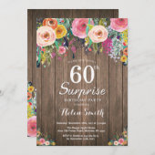 Rustic Floral Surprise 60th Birthday Invitation Kaart (Voorkant / Achterkant)