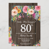 Rustic Floral Surprise 80th Birthday Invitation Kaart (Voorkant / Achterkant)