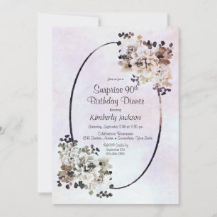 Rustic Floral Surprise 90th Birthday Dinner Kaart