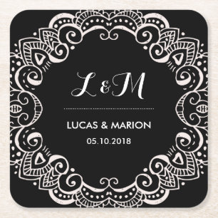 Rustic Floral Swirl Art Ornament Wedding Party Kartonnen Onderzetters