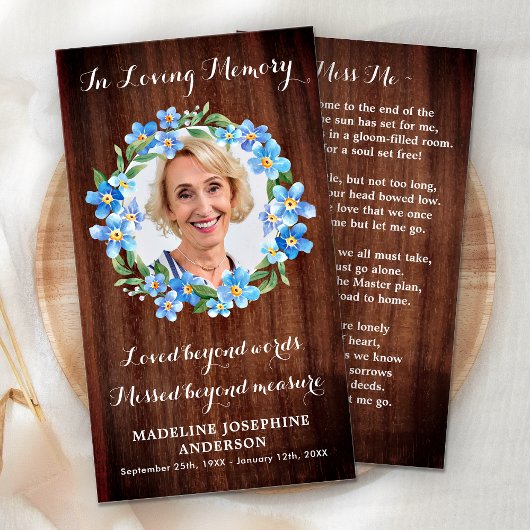 Rustic Floral Sympathie Foto Memorial Prayer Kaart