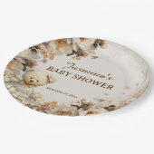 Rustic Floral Teddy Bear Baby shower Papieren Bordje (Gekanteld)