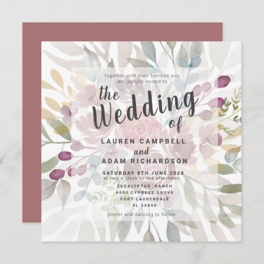 Rustic Floral Terracotta Wedding Invitation Kaart (Voorkant / Achterkant)