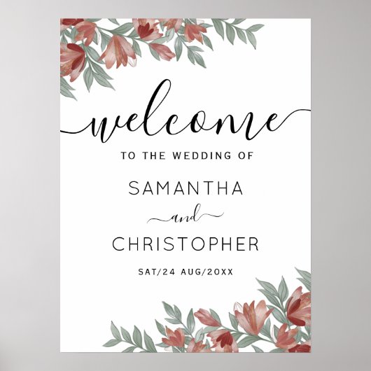 Rustic Floral Terracotta Wedding Sign Poster (Voorkant)