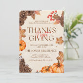 Rustic Floral Thanksgiving Dinner Pumpkin Kaart (Staand voorkant)