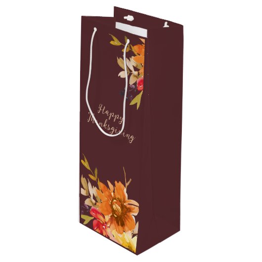 Rustic Floral Thanksgiving  Wijn Cadeautas (Voorkant Gekanteld)