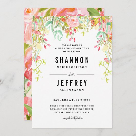 RUSTIC FLORAL Trouwuitnodiging Kaart (Voorkant / Achterkant)