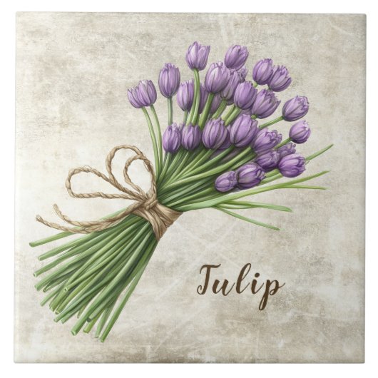 Rustic Floral Tulip Faux Ceramic Tile Tegeltje (Voorkant)