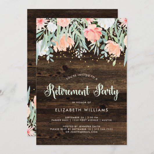 Rustic Floral | Uitnodiging van de Pensioenpartij (Voorkant / Achterkant)