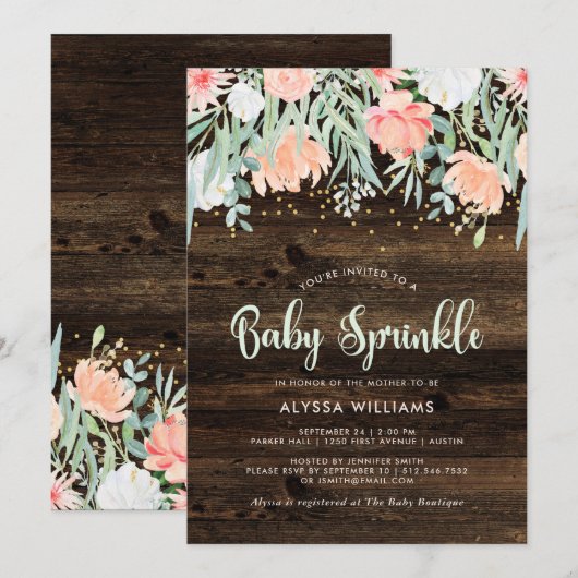 Rustic Floral | Uitnodiging voor Baby Sprinkle (Voorkant / Achterkant)