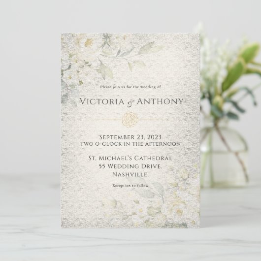 Rustic Floral Vintage Wedding Kaart (Staand voorkant)