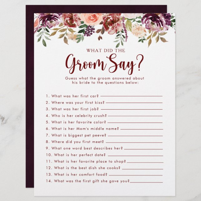 Rustic Floral Vrijgezellenfeest Wat heeft de Groom (Voorkant / Achterkant)