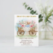 Rustic Floral Wagon Baby Shower Invitation Briefkaart (Staand voorkant)