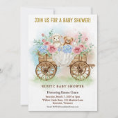 Rustic Floral Wagon Baby Shower Invitation Kaart (Voorkant)