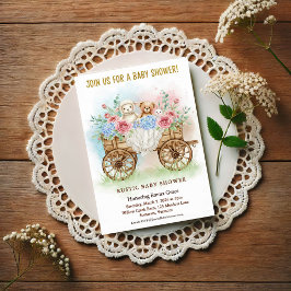 Rustic Floral Wagon Baby Shower Invitation Kaart