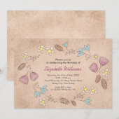 Rustic Floral Waterverf Birthday Uitnodiging (Voorkant / Achterkant)