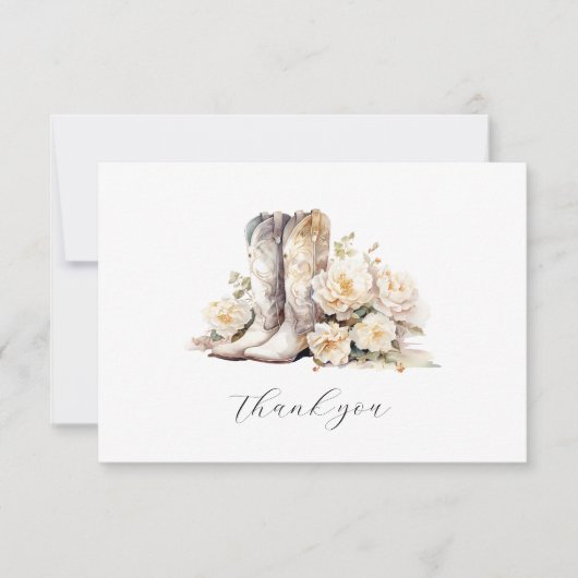 Rustic Floral Waterverf Boots Vrijgezellenfeest Bedankkaart (Voorkant)