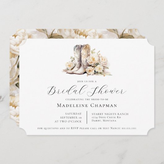 Rustic Floral Waterverf Boots Vrijgezellenfeest Kaart (Voorkant / Achterkant)