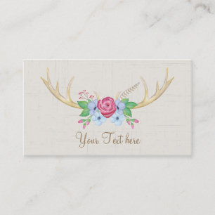 Rustic Floral Waterverf Deer Antlers met bloemen Visitekaartje