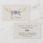 Rustic Floral Waterverf Deer Antlers met bloemen Visitekaartje (Voorkant / Achterkant)