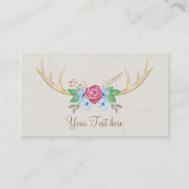 Rustic Floral Waterverf Deer Antlers met bloemen Visitekaartje