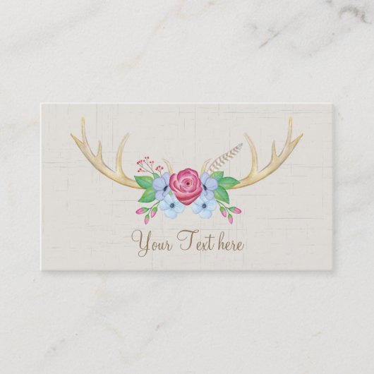 Rustic Floral Waterverf Deer Antlers met bloemen Visitekaartje (Voorkant)