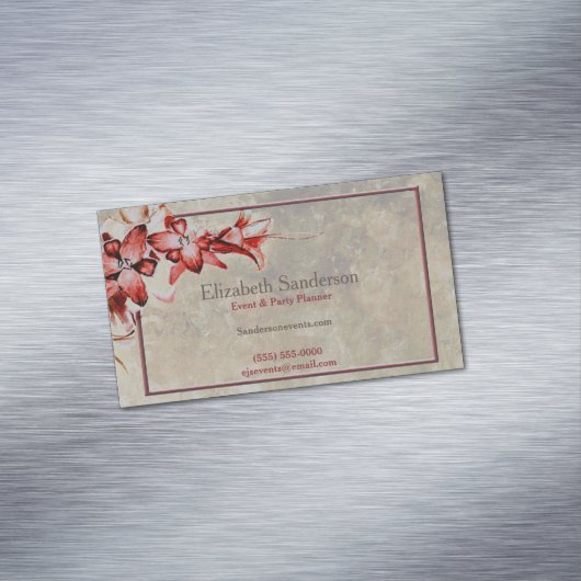 Rustic Floral Waterverf Feminine Party Planner Magnetisch Visitekaartje (Voorbeeld)