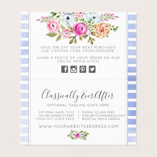 Rustic Floral Waterverf Modern Stripe Hartelijk da Kaart (Binnenkant ongevouwen)